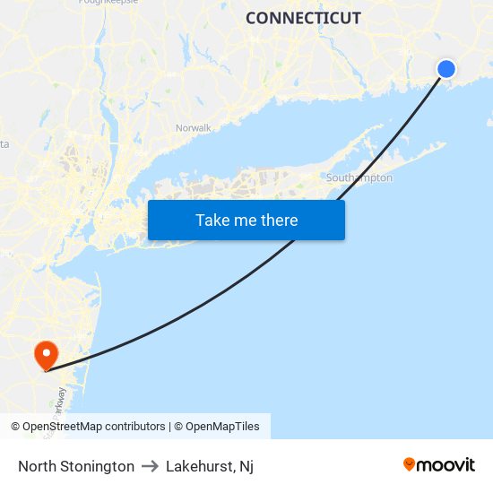 North Stonington to Lakehurst, Nj map