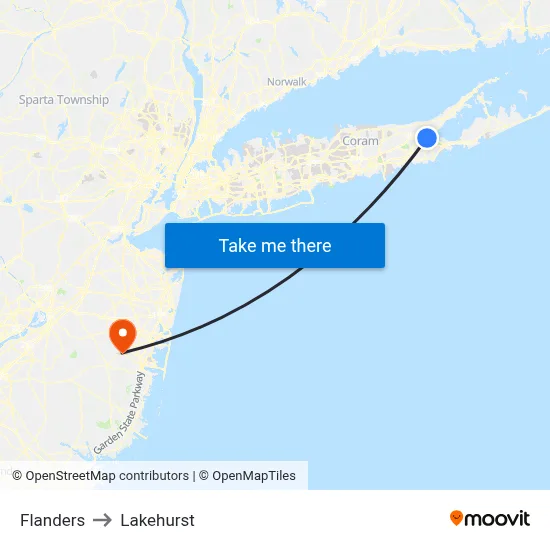 Flanders to Lakehurst map