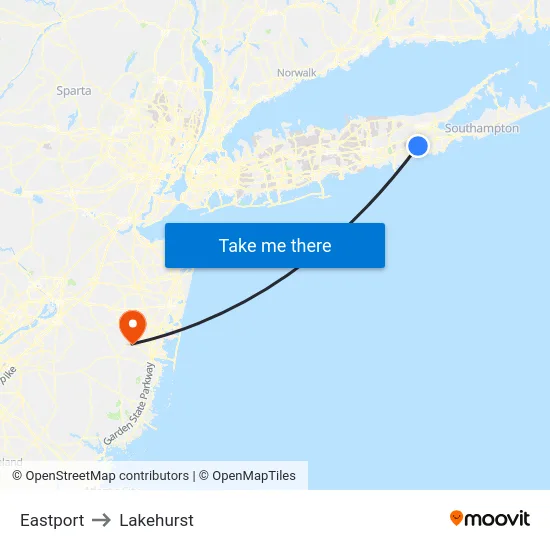 Eastport to Lakehurst map