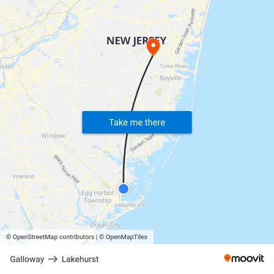 Galloway to Lakehurst map