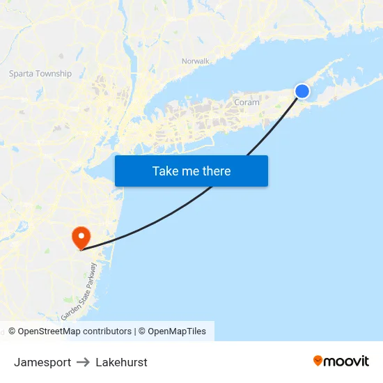 Jamesport to Lakehurst map