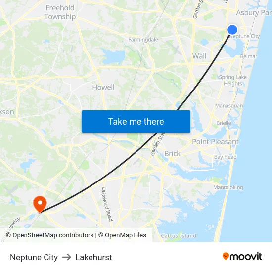 Neptune City to Lakehurst map