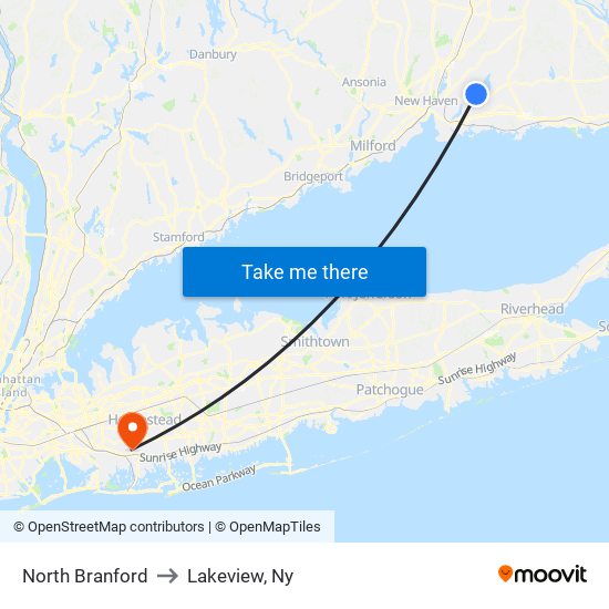 North Branford to Lakeview, Ny map