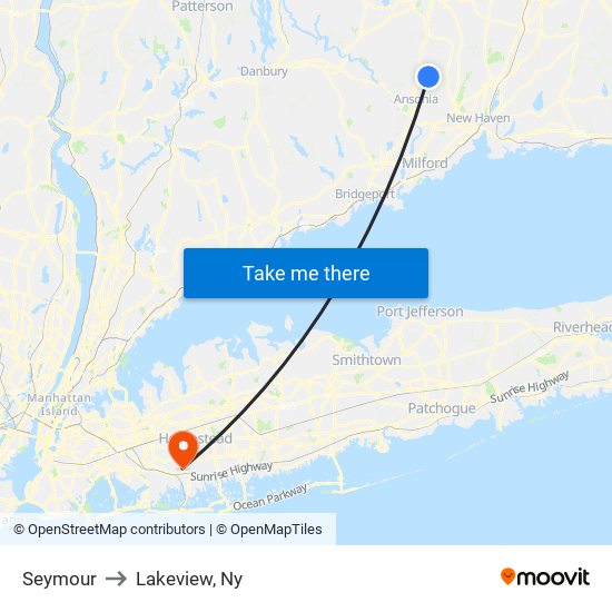 Seymour to Lakeview, Ny map