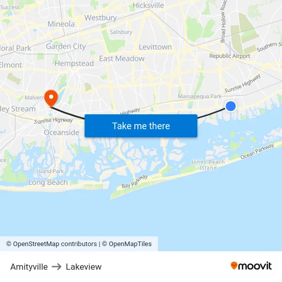 Amityville to Lakeview map
