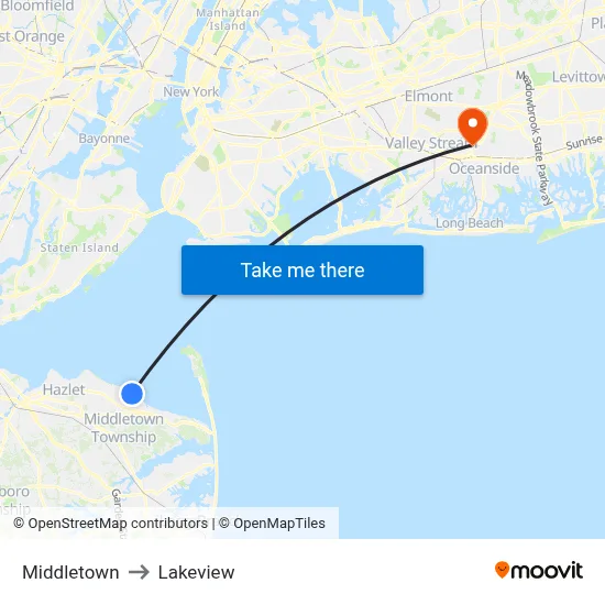 Middletown to Lakeview map