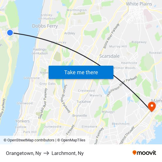 Orangetown, Ny to Larchmont, Ny map