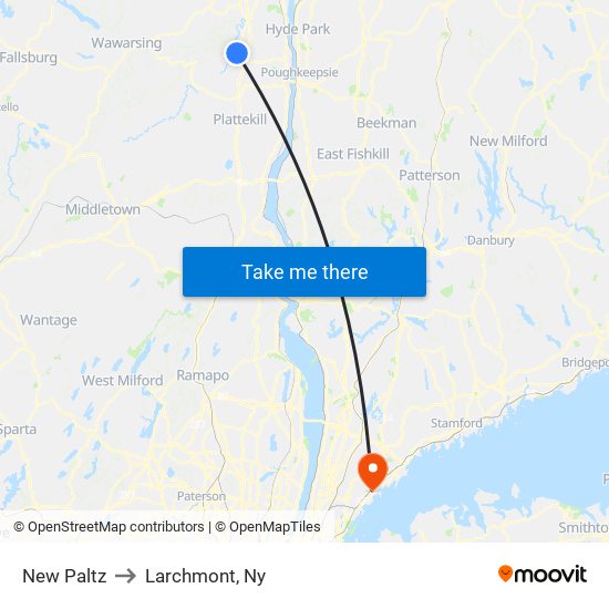 New Paltz to Larchmont, Ny map