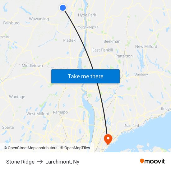 Stone Ridge to Larchmont, Ny map