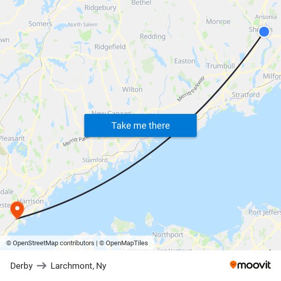 Derby to Larchmont, Ny map