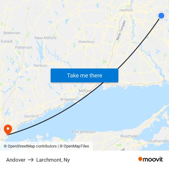 Andover to Larchmont, Ny map