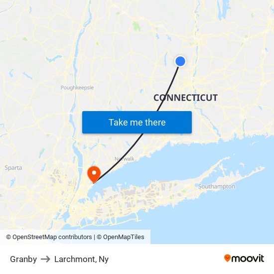 Granby to Larchmont, Ny map