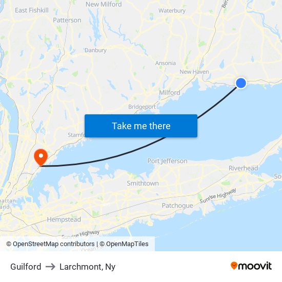 Guilford to Larchmont, Ny map