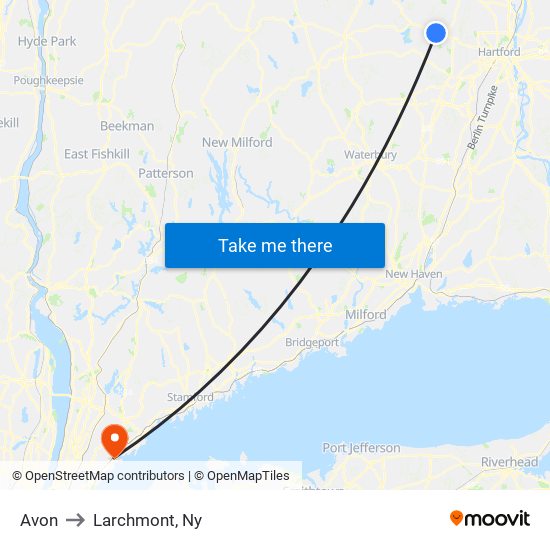 Avon to Larchmont, Ny map