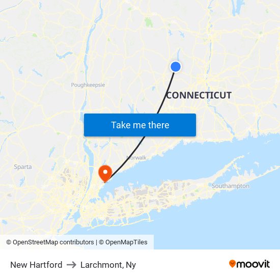 New Hartford to Larchmont, Ny map