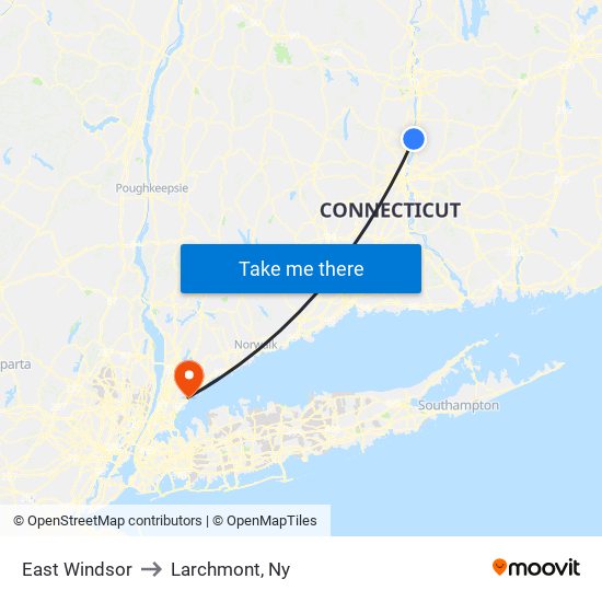 East Windsor to Larchmont, Ny map