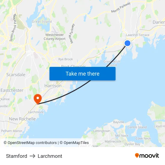 Stamford to Larchmont map