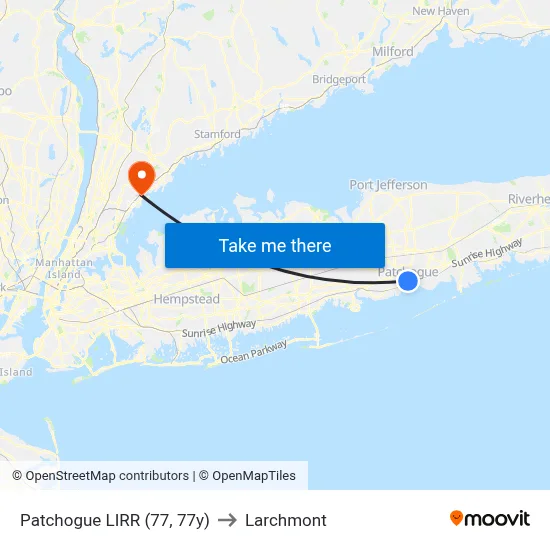 Patchogue LIRR (77, 77y) to Larchmont map