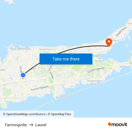 Farmingville to Laurel map