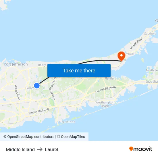 Middle Island to Laurel map