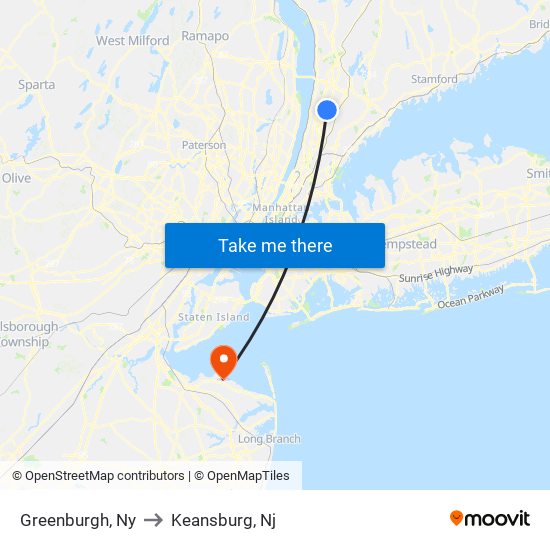 Greenburgh, Ny to Keansburg, Nj map