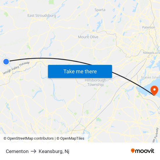 Cementon to Keansburg, Nj map