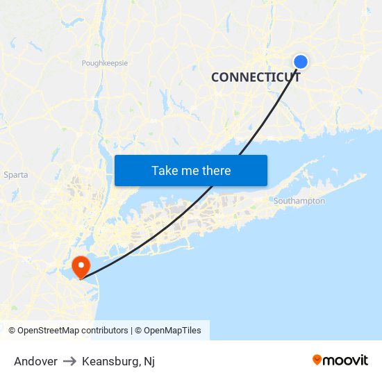 Andover to Keansburg, Nj map