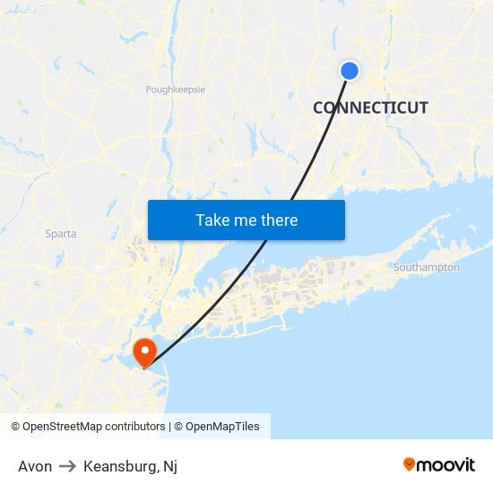 Avon to Keansburg, Nj map