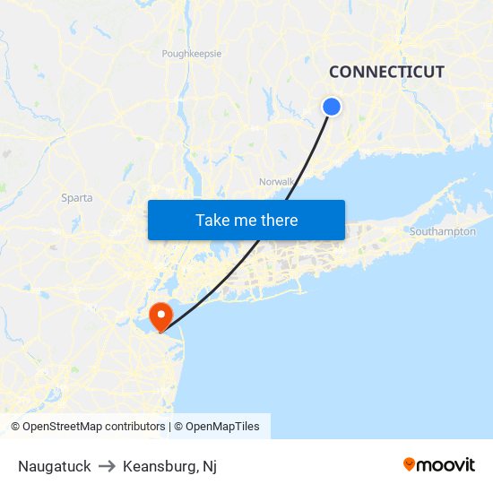 Naugatuck to Keansburg, Nj map