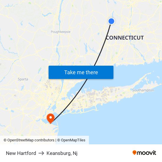 New Hartford to Keansburg, Nj map