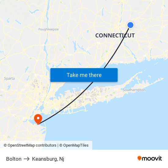 Bolton to Keansburg, Nj map