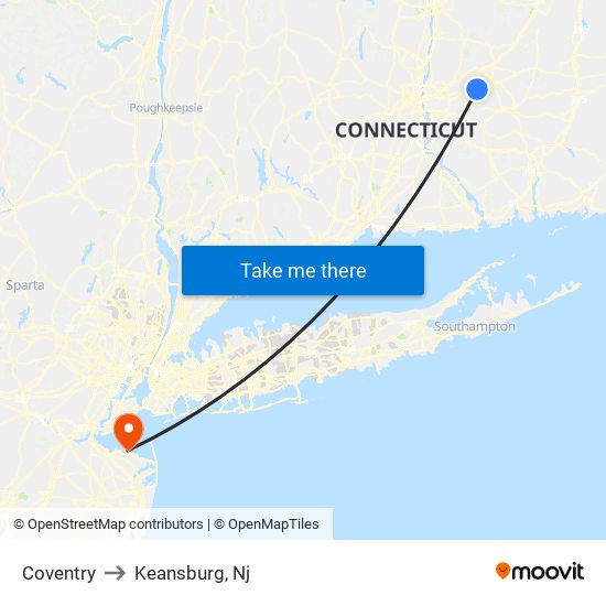 Coventry to Keansburg, Nj map