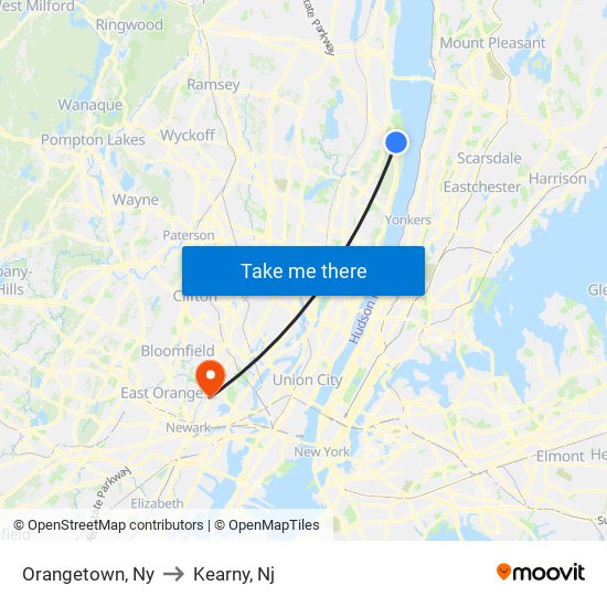 Orangetown, Ny to Kearny, Nj map