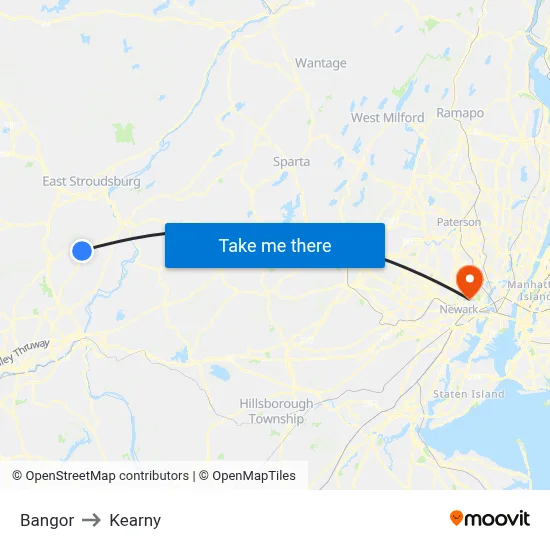 Bangor to Kearny map