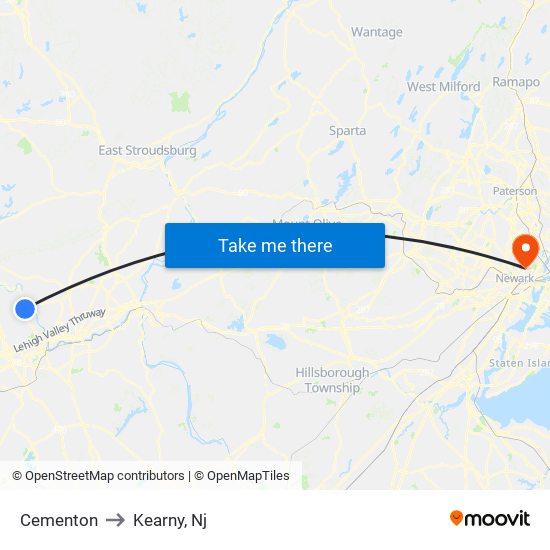 Cementon to Kearny, Nj map