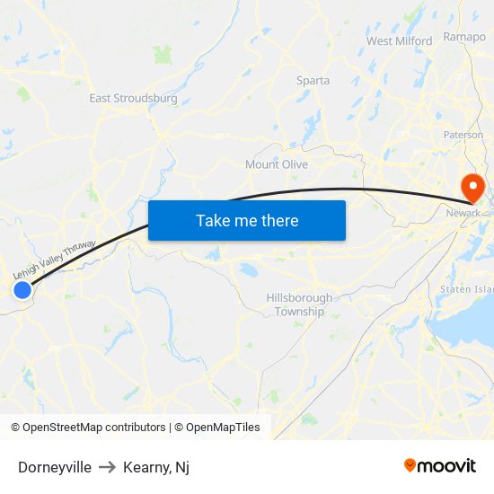 Dorneyville to Kearny, Nj map