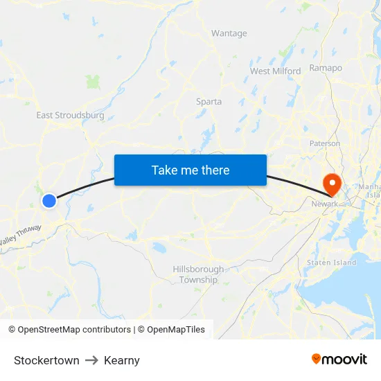 Stockertown to Kearny map