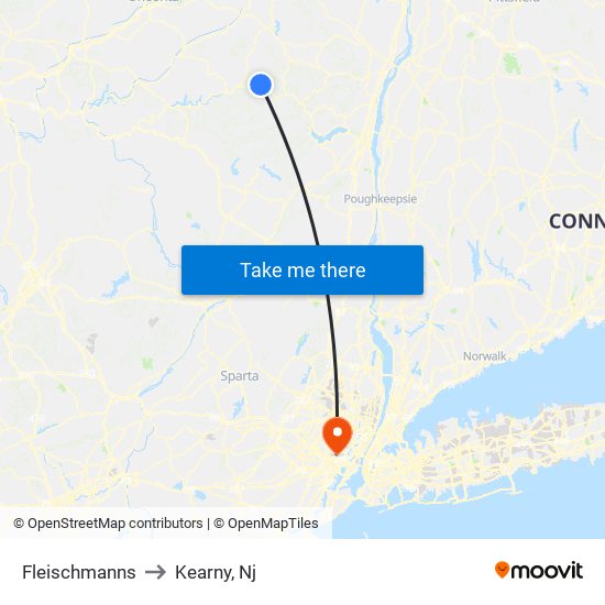 Fleischmanns to Kearny, Nj map