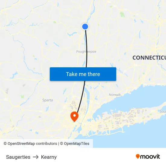 Saugerties to Kearny map