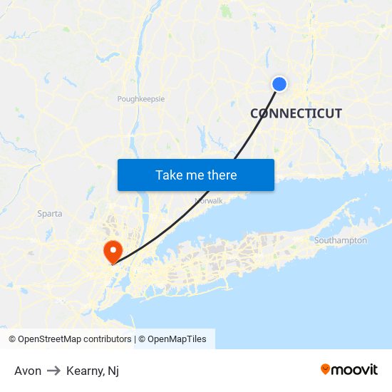 Avon to Kearny, Nj map