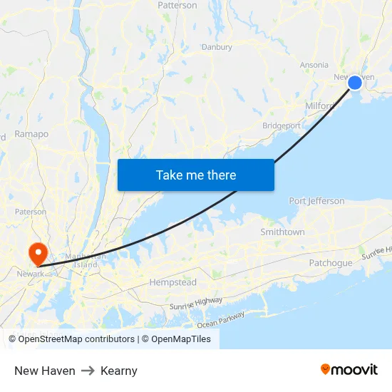New Haven to Kearny map