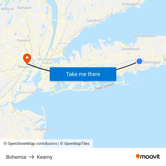 Bohemia to Kearny map