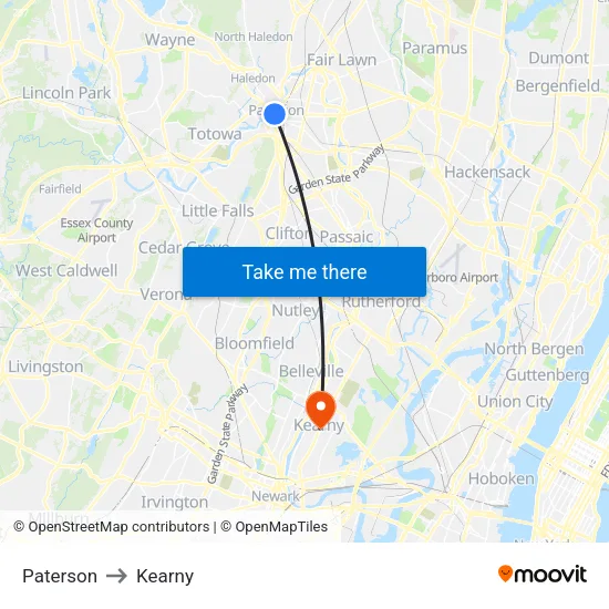 Paterson to Kearny map