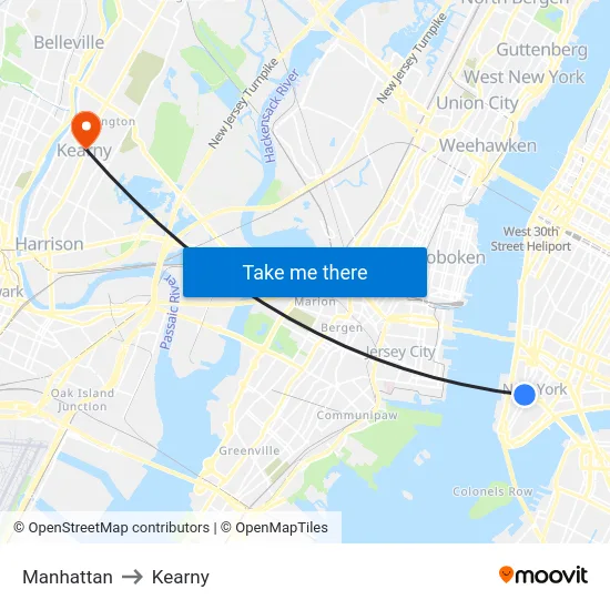 Manhattan to Kearny map