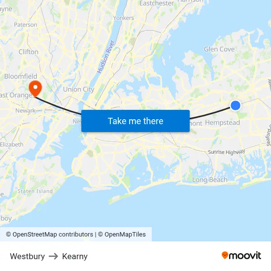 Westbury to Kearny map