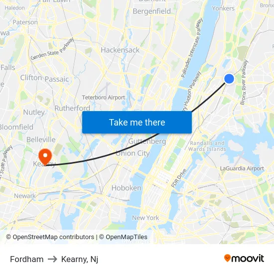 Fordham to Kearny, Nj map