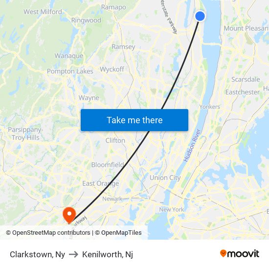 Clarkstown, Ny to Kenilworth, Nj map