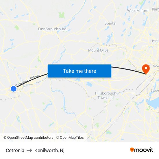 Cetronia to Kenilworth, Nj map