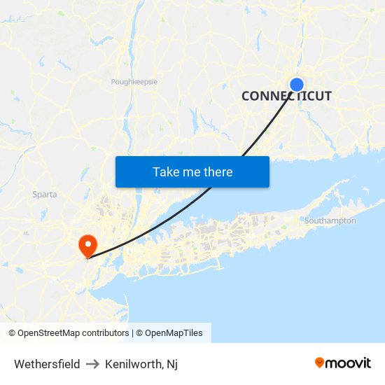 Wethersfield to Kenilworth, Nj map