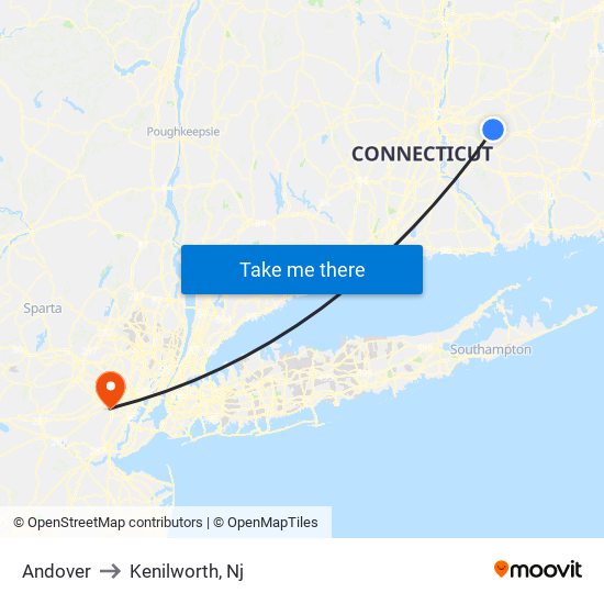 Andover to Kenilworth, Nj map